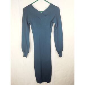 New Hippie Rose teal blue ballon sleeve ribbed body con sweater dress Size XS
